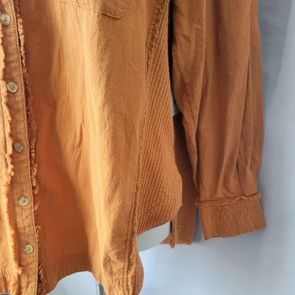 NEW We The Free People Cool & Clean Thermal Waffle Knit Button Down Shirt XS - Picture 8 of 16